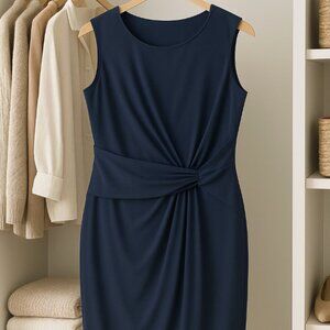 CHAPS Sleeveless Navy Twist-Front Draped Sheath Cocktail Dress 16W